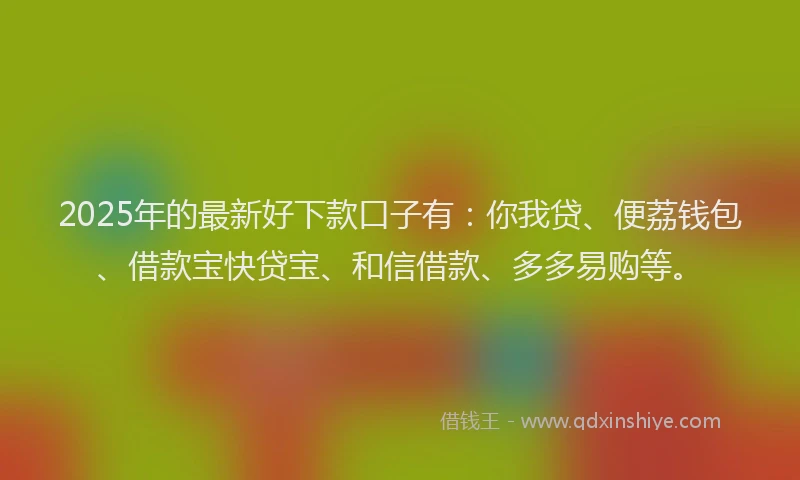 2025年的最新好下款口子有：你我贷、便荔钱包、借款宝快贷宝、和信借款、多多易购等。