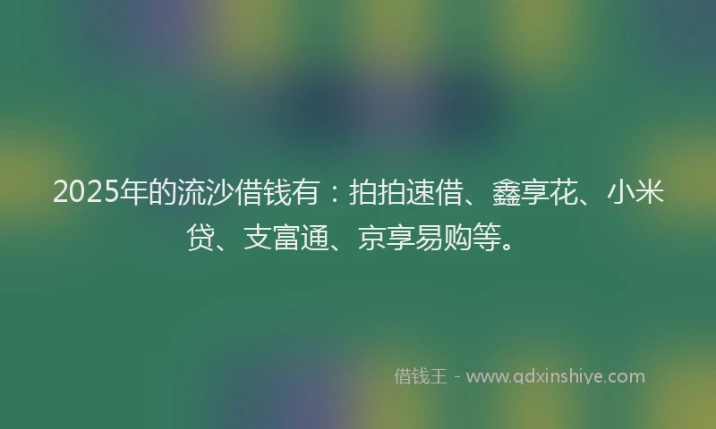 2025年的流沙借钱有：拍拍速借、鑫享花、小米贷、支富通、京享易购等。