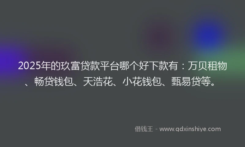 2025年的玖富贷款平台哪个好下款有：万贝租物、畅贷钱包、天浩花、小花钱包、甄易贷等。