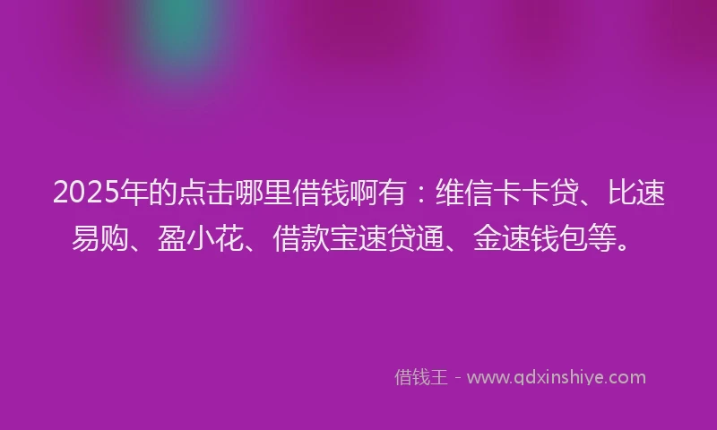 2025年的点击哪里借钱啊有：维信卡卡贷、比速易购、盈小花、借款宝速贷通、金速钱包等。