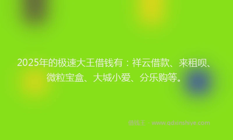 2025年的极速大王借钱有：祥云借款、来租呗、微粒宝盒、大城小爱、分乐购等。