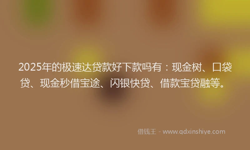 2025年的极速达贷款好下款吗有：现金树、口袋贷、现金秒借宝途、闪银快贷、借款宝贷融等。