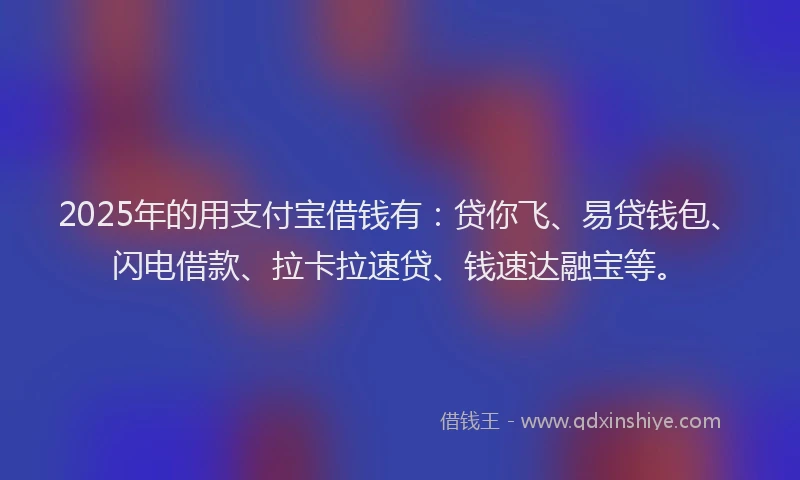 2025年的用支付宝借钱有：贷你飞、易贷钱包、闪电借款、拉卡拉速贷、钱速达融宝等。