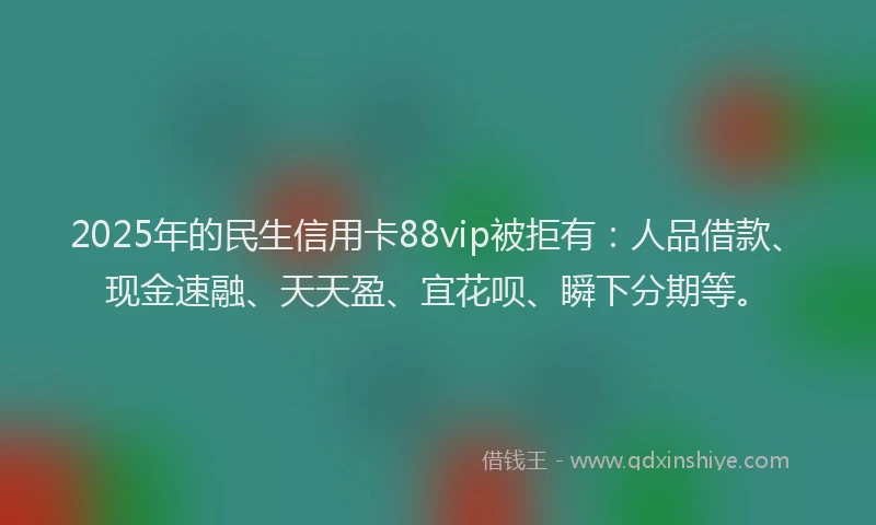 2025年的民生信用卡88vip被拒有：人品借款、现金速融、天天盈、宜花呗、瞬下分期等。