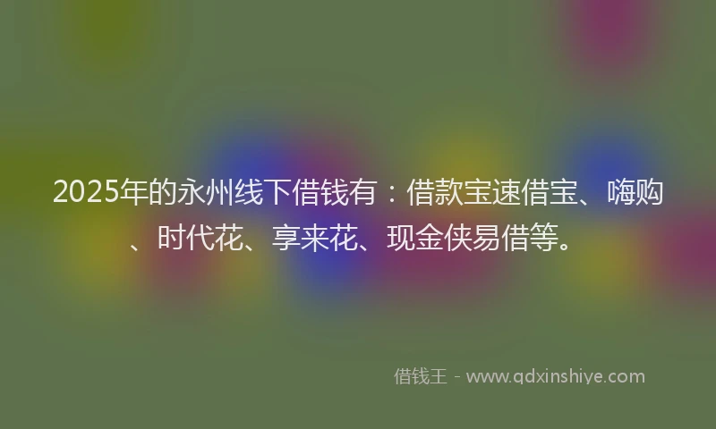 2025年的永州线下借钱有：借款宝速借宝、嗨购、时代花、享来花、现金侠易借等。
