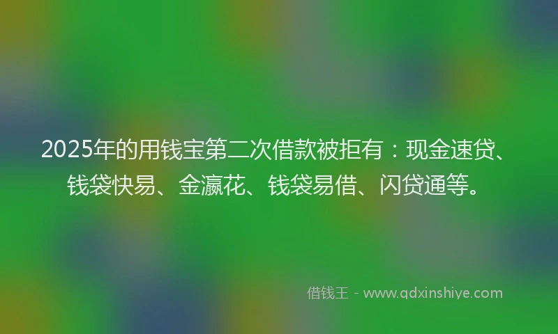 2025年的用钱宝第二次借款被拒有：现金速贷、钱袋快易、金瀛花、钱袋易借、闪贷通等。