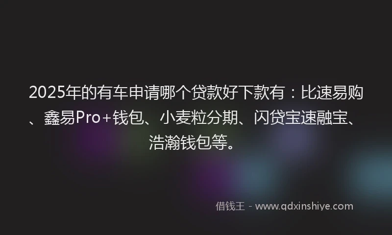2025年的有车申请哪个贷款好下款有：比速易购、鑫易Pro+钱包、小麦粒分期、闪贷宝速融宝、浩瀚钱包等。