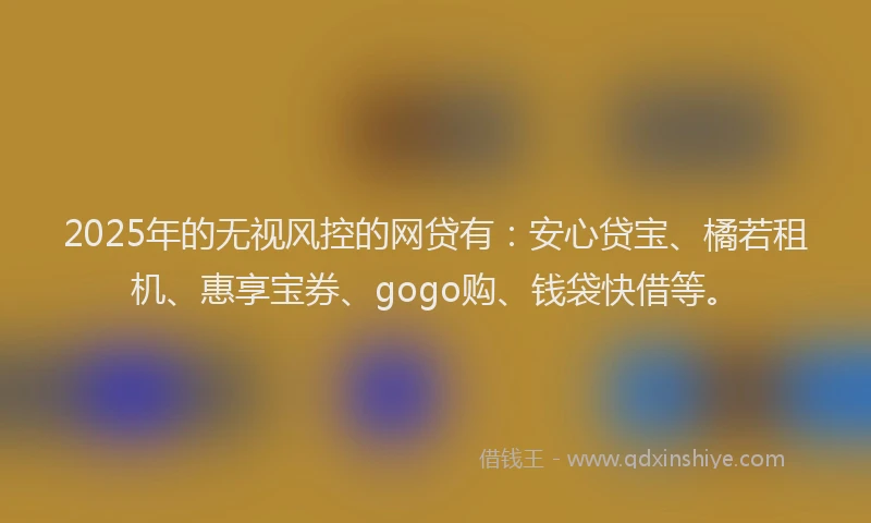 2025年的无视风控的网贷有：安心贷宝、橘若租机、惠享宝券、gogo购、钱袋快借等。