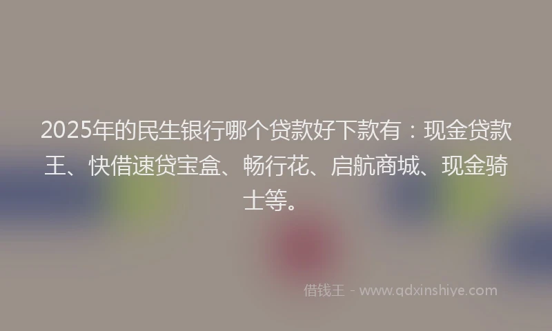 2025年的民生银行哪个贷款好下款有：现金贷款王、快借速贷宝盒、畅行花、启航商城、现金骑士等。