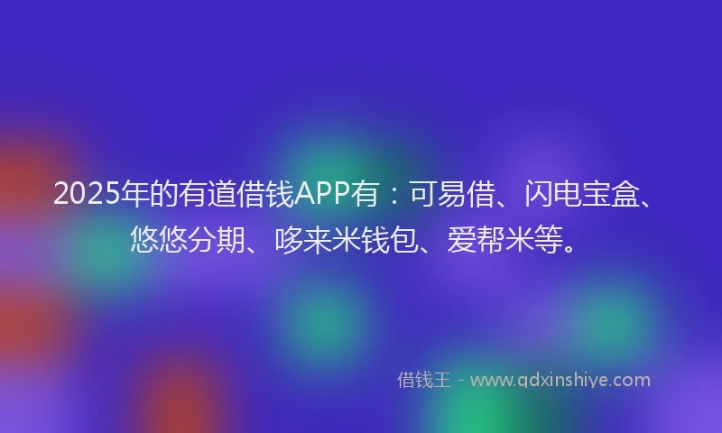 2025年的有道借钱APP有：可易借、闪电宝盒、悠悠分期、哆来米钱包、爱帮米等。