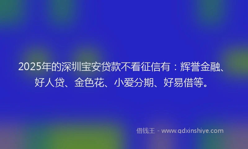 2025年的深圳宝安贷款不看征信有：辉誉金融、好人贷、金色花、小爱分期、好易借等。