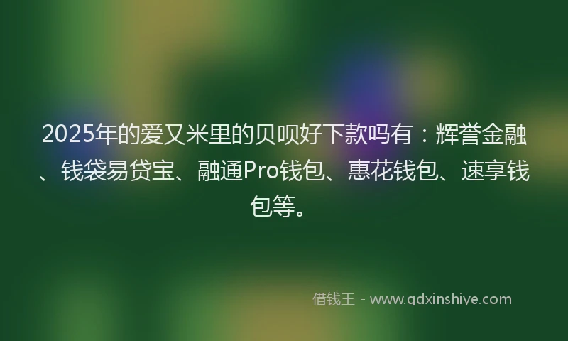 2025年的爱又米里的贝呗好下款吗有：辉誉金融、钱袋易贷宝、融通Pro钱包、惠花钱包、速享钱包等。