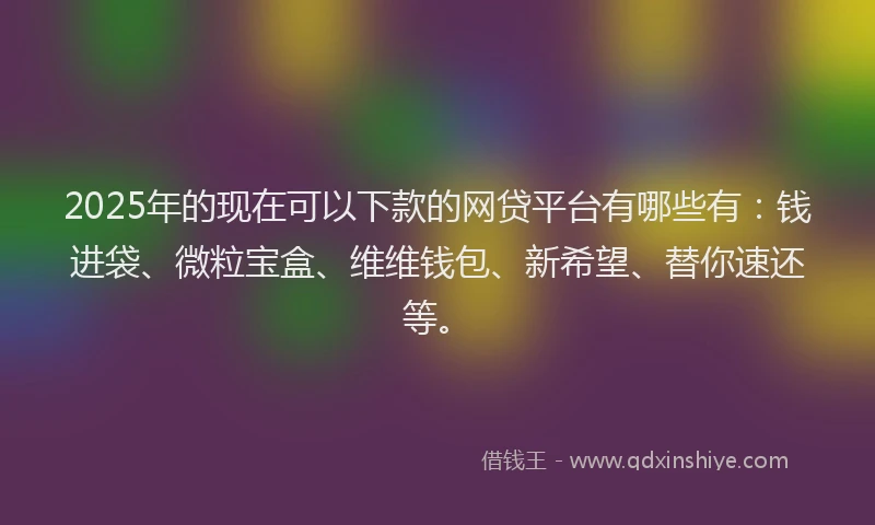 2025年的现在可以下款的网贷平台有哪些有：钱进袋、微粒宝盒、维维钱包、新希望、替你速还等。