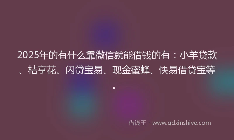 2025年的有什么靠微信就能借钱的有：小羊贷款、桔享花、闪贷宝易、现金蜜蜂、快易借贷宝等。