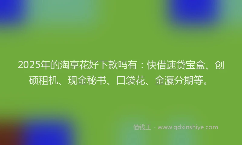2025年的淘享花好下款吗有：快借速贷宝盒、创硕租机、现金秘书、口袋花、金瀛分期等。