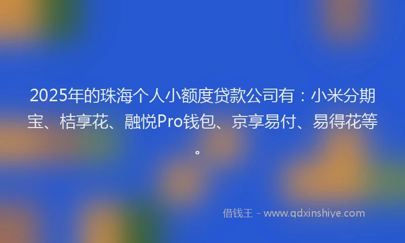 2025年的珠海个人小额度贷款公司有：小米分期宝、桔享花、融悦Pro钱包、京享易付、易得花等。