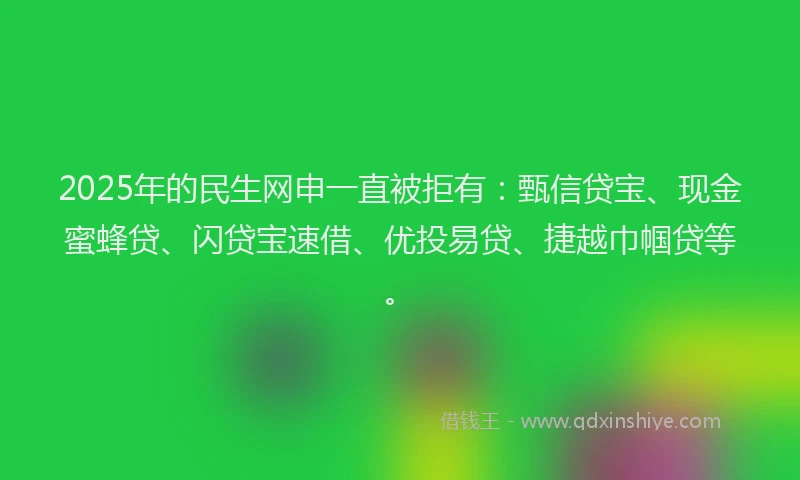 2025年的民生网申一直被拒有：甄信贷宝、现金蜜蜂贷、闪贷宝速借、优投易贷、捷越巾帼贷等。