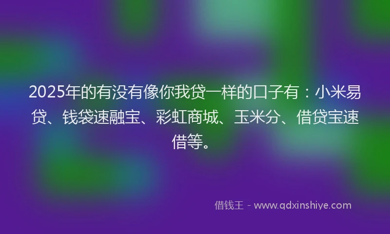 2025年的有没有像你我贷一样的口子有：小米易贷、钱袋速融宝、彩虹商城、玉米分、借贷宝速借等。