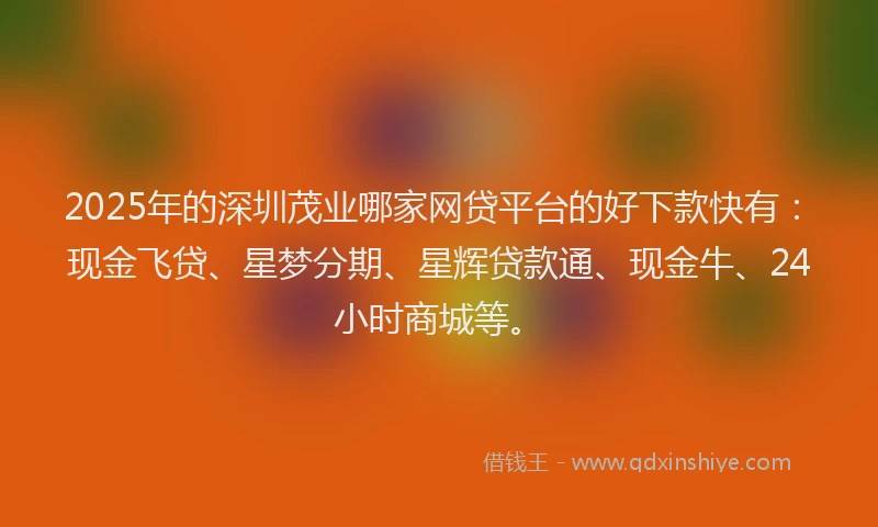 2025年的深圳茂业哪家网贷平台的好下款快有：现金飞贷、星梦分期、星辉贷款通、现金牛、24小时商城等。