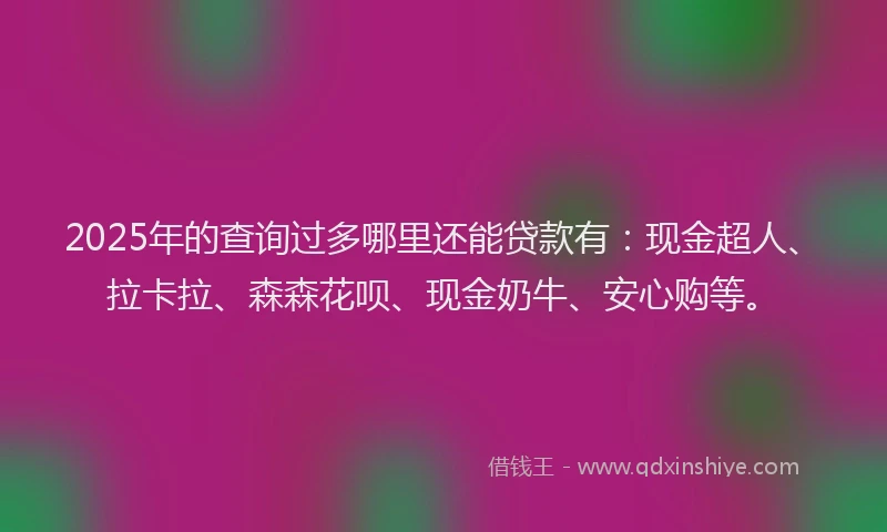 2025年的查询过多哪里还能贷款有：现金超人、拉卡拉、森森花呗、现金奶牛、安心购等。