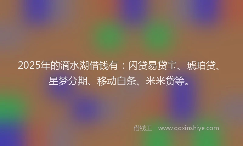 2025年的滴水湖借钱有：闪贷易贷宝、琥珀贷、星梦分期、移动白条、米米贷等。