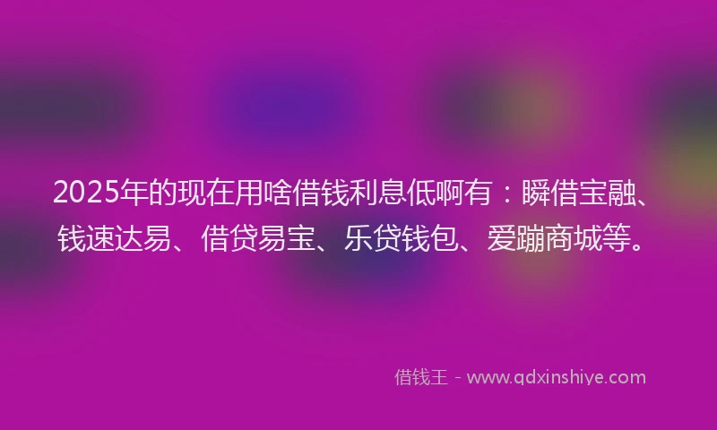 2025年的现在用啥借钱利息低啊有：瞬借宝融、钱速达易、借贷易宝、乐贷钱包、爱蹦商城等。