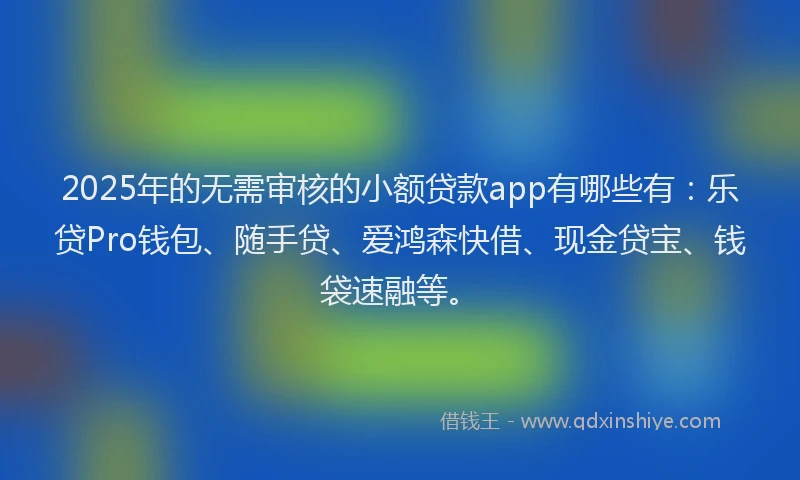 2025年的无需审核的小额贷款app有哪些有：乐贷Pro钱包、随手贷、爱鸿森快借、现金贷宝、钱袋速融等。