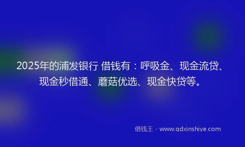 2025年的浦发银行 借钱有：呼吸金、现金流贷、现金秒借通、蘑菇优选、现金快贷等。