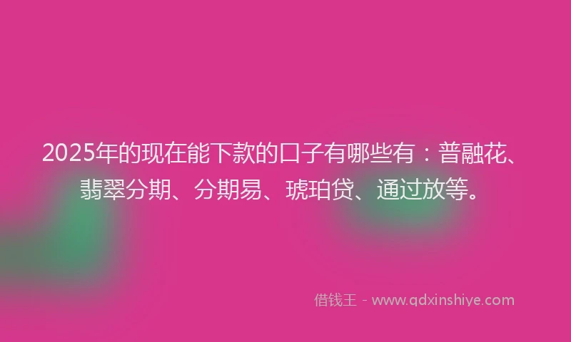 2025年的现在能下款的口子有哪些有：普融花、翡翠分期、分期易、琥珀贷、通过放等。