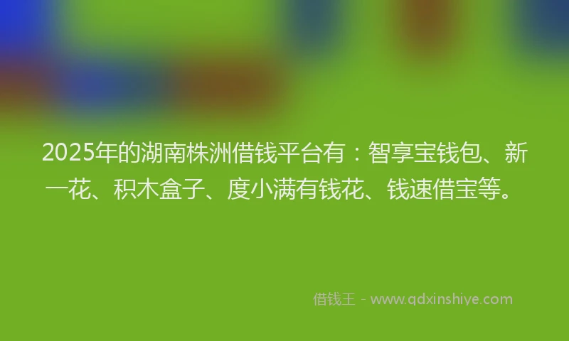 2025年的湖南株洲借钱平台有：智享宝钱包、新一花、积木盒子、度小满有钱花、钱速借宝等。