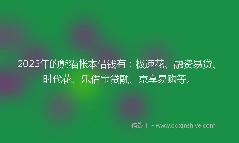 2025年的熊猫帐本借钱有：极速花、融资易贷、时代花、乐借宝贷融、京享易购等。