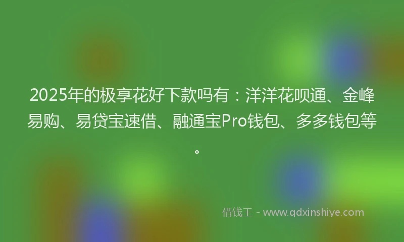 2025年的极享花好下款吗有：洋洋花呗通、金峰易购、易贷宝速借、融通宝Pro钱包、多多钱包等。