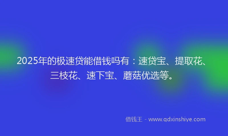 2025年的极速贷能借钱吗有：速贷宝、提取花、三枝花、速下宝、蘑菇优选等。