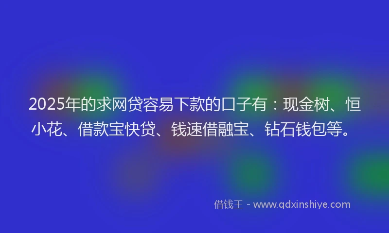 2025年的求网贷容易下款的口子有：现金树、恒小花、借款宝快贷、钱速借融宝、钻石钱包等。