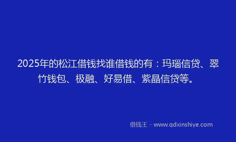 2025年的松江借钱找谁借钱的有：玛瑙信贷、翠竹钱包、极融、好易借、紫晶信贷等。