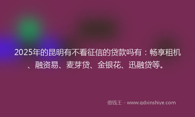 2025年的昆明有不看征信的贷款吗有：畅享租机、融资易、麦芽贷、金银花、迅融贷等。