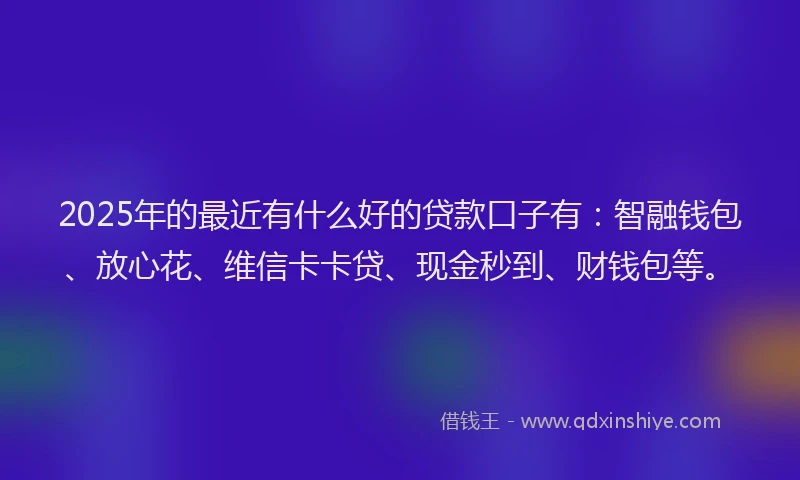 2025年的最近有什么好的贷款口子有：智融钱包、放心花、维信卡卡贷、现金秒到、财钱包等。