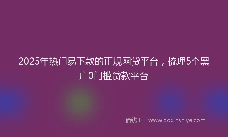 2025年热门易下款的正规网贷平台，梳理5个黑户0门槛贷款平台