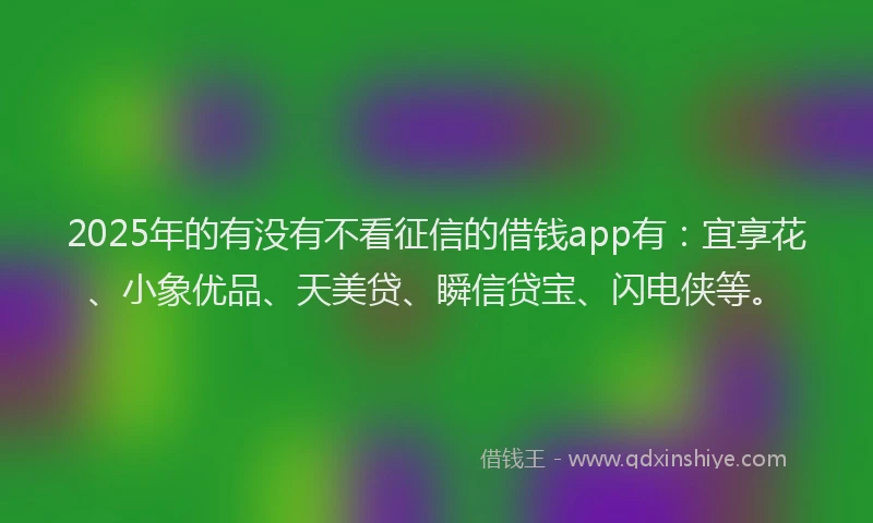 2025年的有没有不看征信的借钱app有：宜享花、小象优品、天美贷、瞬信贷宝、闪电侠等。