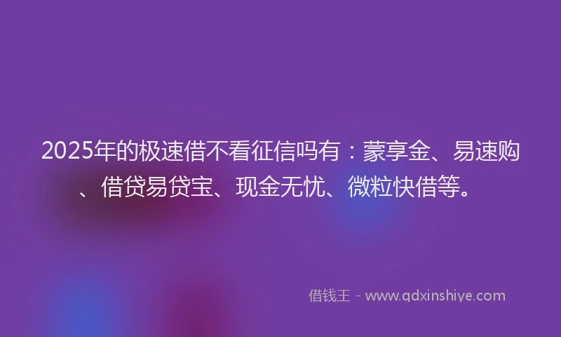 2025年的极速借不看征信吗有：蒙享金、易速购、借贷易贷宝、现金无忧、微粒快借等。
