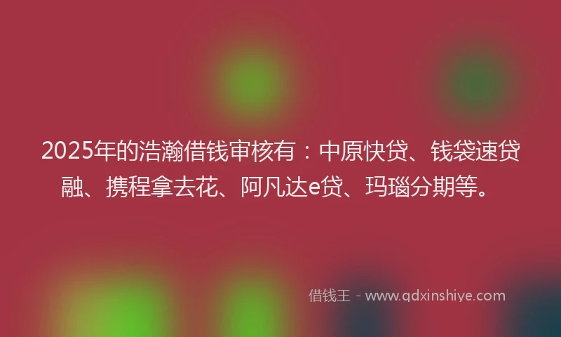2025年的浩瀚借钱审核有：中原快贷、钱袋速贷融、携程拿去花、阿凡达e贷、玛瑙分期等。
