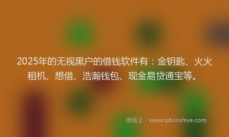 2025年的无视黑户的借钱软件有：金钥匙、火火租机、想借、浩瀚钱包、现金易贷通宝等。