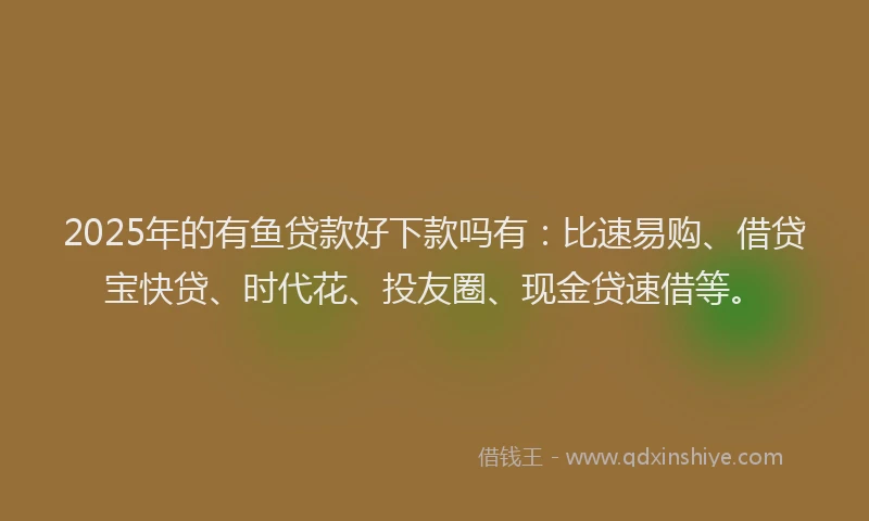 2025年的有鱼贷款好下款吗有：比速易购、借贷宝快贷、时代花、投友圈、现金贷速借等。