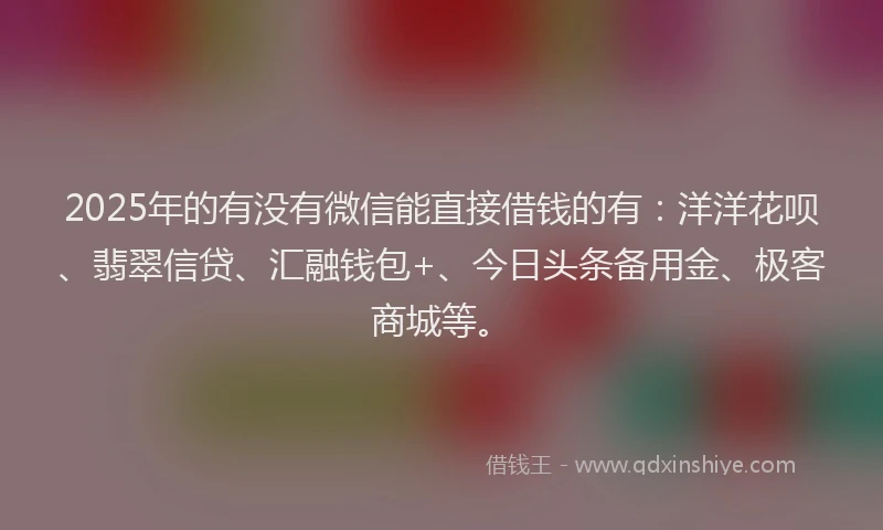 2025年的有没有微信能直接借钱的有：洋洋花呗、翡翠信贷、汇融钱包+、今日头条备用金、极客商城等。