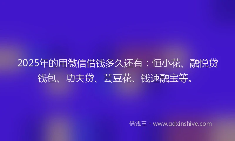 2025年的用微信借钱多久还有：恒小花、融悦贷钱包、功夫贷、芸豆花、钱速融宝等。