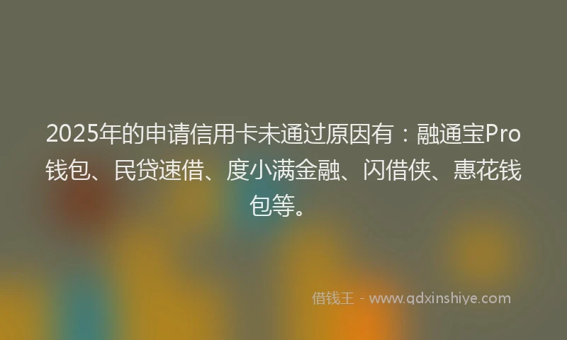 2025年的申请信用卡未通过原因有：融通宝Pro钱包、民贷速借、度小满金融、闪借侠、惠花钱包等。
