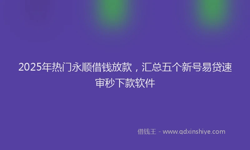 2025年热门永顺借钱放款，汇总五个新号易贷速审秒下款软件