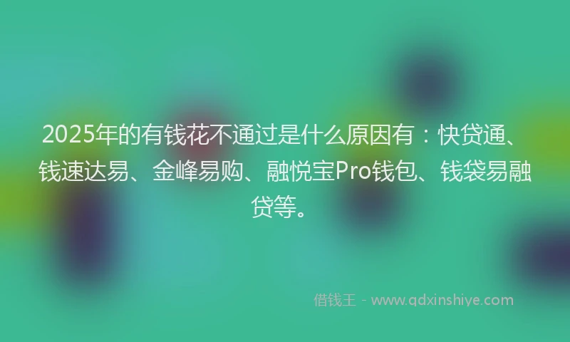 2025年的有钱花不通过是什么原因有：快贷通、钱速达易、金峰易购、融悦宝Pro钱包、钱袋易融贷等。