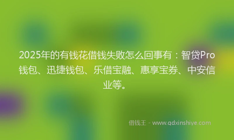 2025年的有钱花借钱失败怎么回事有：智贷Pro钱包、迅捷钱包、乐借宝融、惠享宝券、中安信业等。