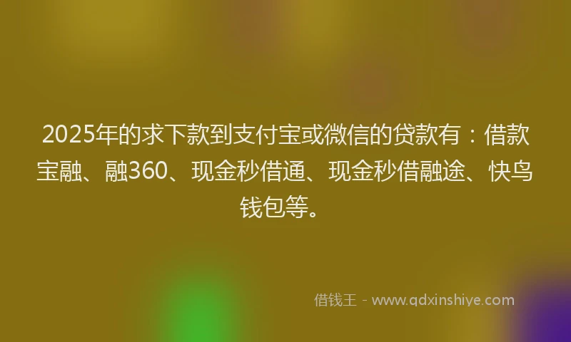 2025年的求下款到支付宝或微信的贷款有：借款宝融、融360、现金秒借通、现金秒借融途、快鸟钱包等。